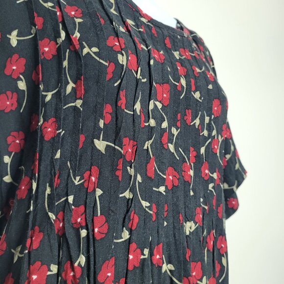 Vintage 90s black red moody witchy floral modest tie back maxi dress 14 FLAW - Picture 4 of 9